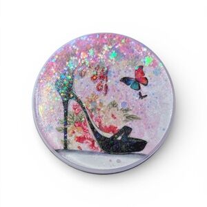Glittery Black High Heel Shoe Compact Mirror